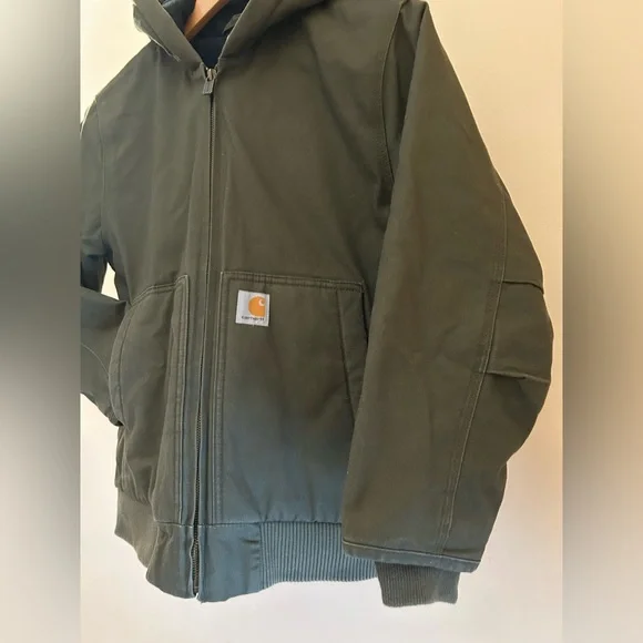 Carhartt Kids Duck Canvas Jacket 10/12 • Quilted Hooded Workwear Coat Green - Picture 3 of 13